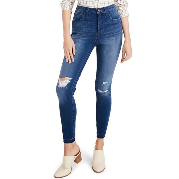 Madewell Denim - Madewell 10"‎ High Rise Skinny Jeans Distressed Ankle Crop Stretch Denim Blue 23